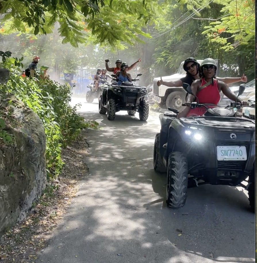 Riders on a Nassau island trail during an A2B ATV tour